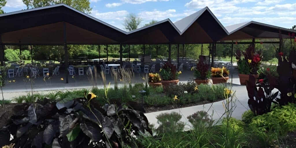 Yew Dell Botanical Gardens wedding setup, showcasing one of the most unique wedding venues Louisville KY and picturesque Louisville wedding locations.