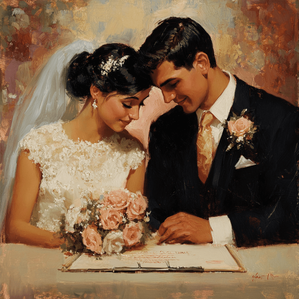 Bride and groom at the county clerk’s office with their IDs, application form, and supporting documents, styled by Michaelis Events.