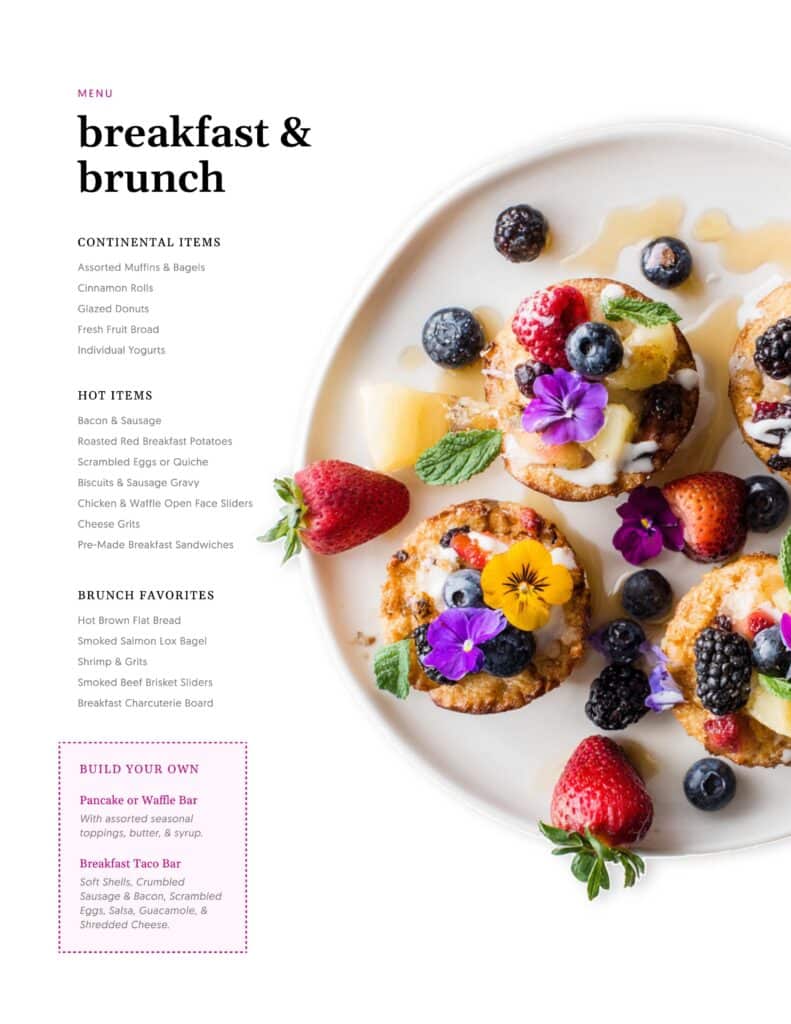 Best dinner and lunch Buffet events caterer and food menu ideas in louisville ky by Michaelis Events and Catering - Breakfast Brunch Menu Drop-Off Catering Buffet Menu Packages with Pricing in Louisville KY