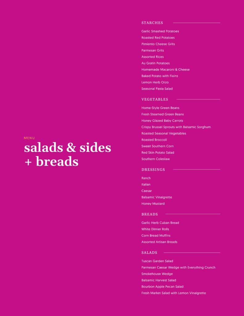 Best dinner and lunch Buffet events caterer and food menu ideas in louisville ky by Michaelis Events and Catering - Salads & Sides + Breads Drop-Off Catering Buffet Menu Packages with Pricing in Louisville KY